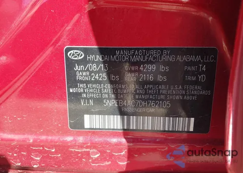 2013 Hyundai Sonata Gls from USA, damaged, VIN 5NPEB4AC7DH762105